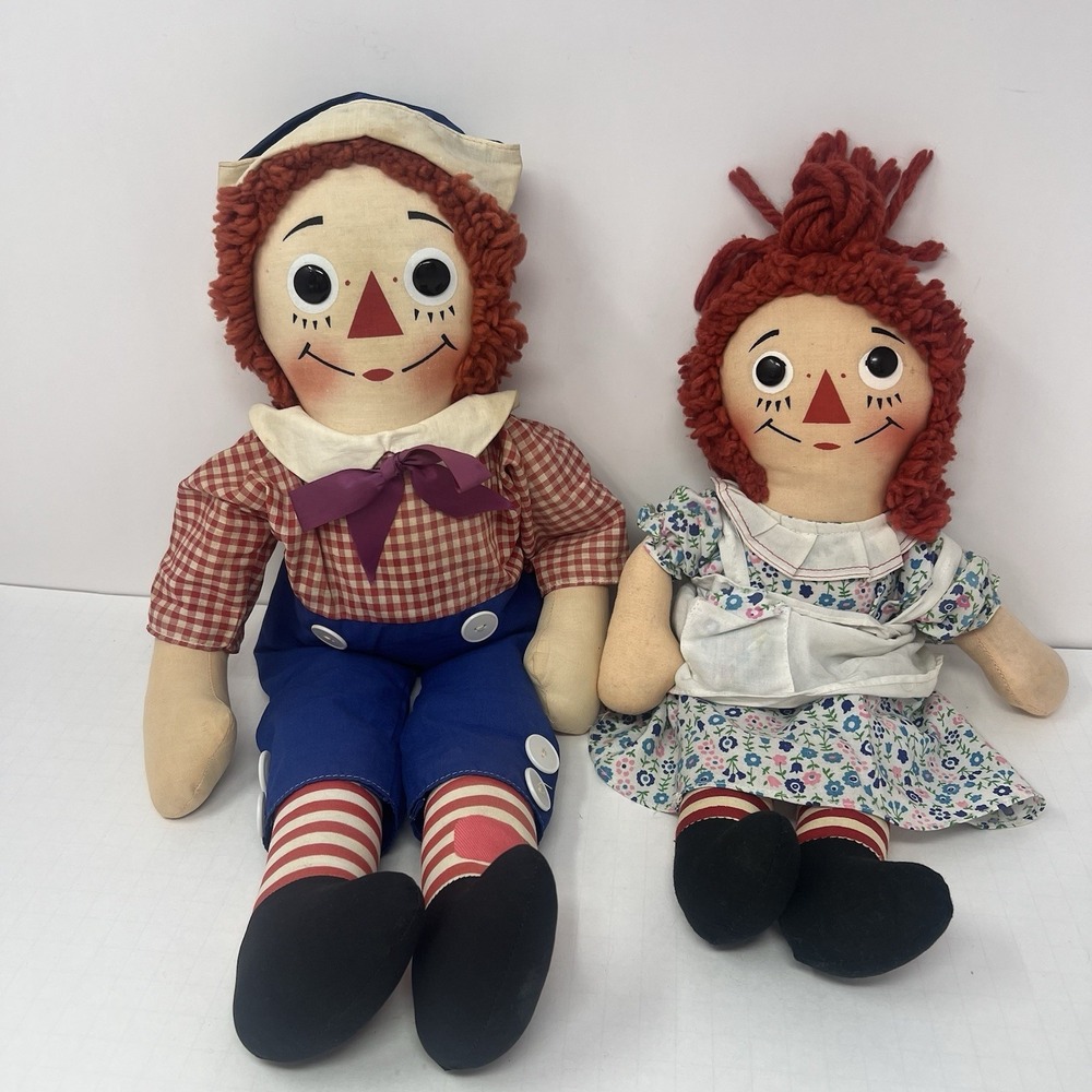 Knickerbocker Raggedy Ann Andy Dolls 15in Multi Color Vintage Cloth Lot